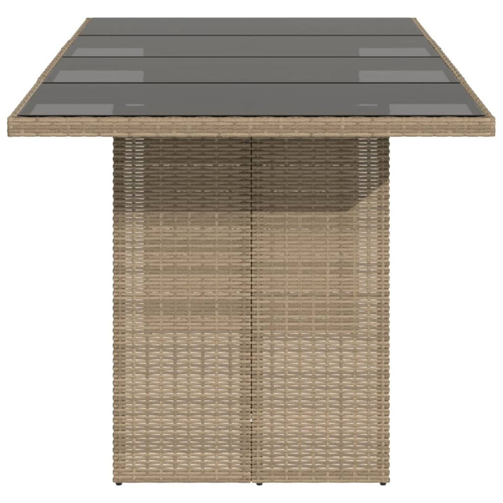 Tuintafel met glazen blad 190x80x75 cm poly rattan beige