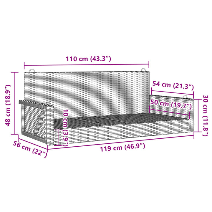 Schommelbank 119x56x48 cm poly rattan bruin