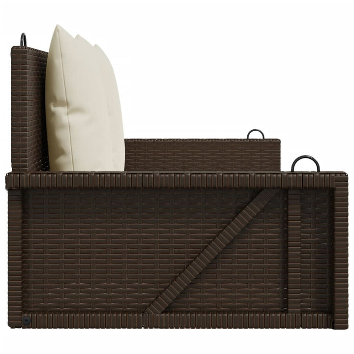 Schommelbank met kussens 119x56x48 cm poly rattan bruin