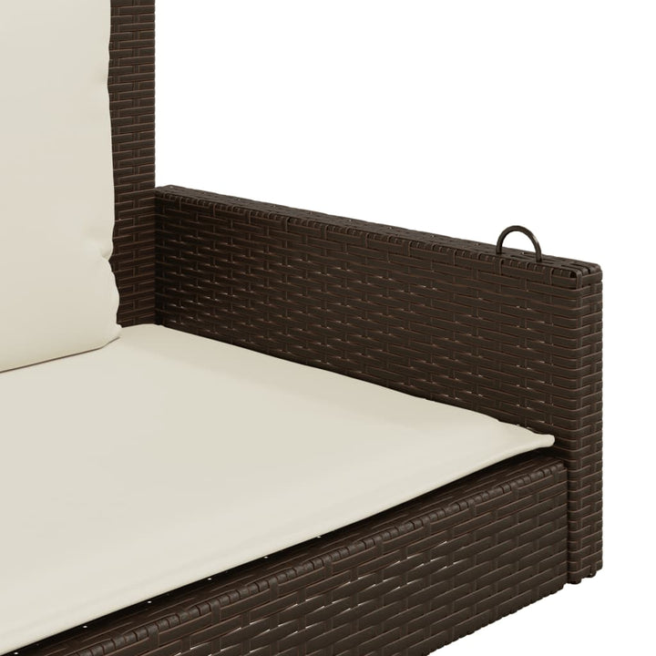 Schommelbank met kussens 119x56x48 cm poly rattan bruin