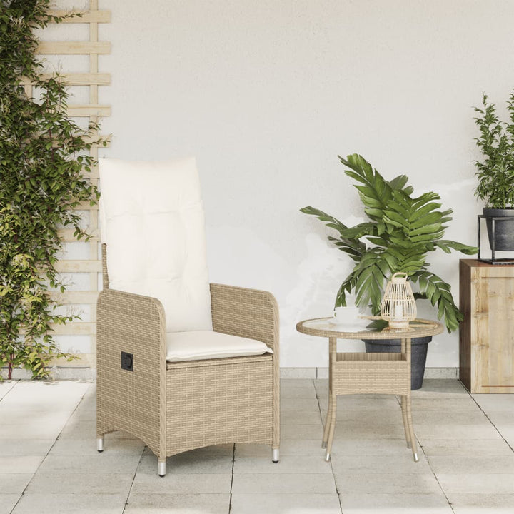 Tuinstoel verstelbaar met kussens poly rattan beige