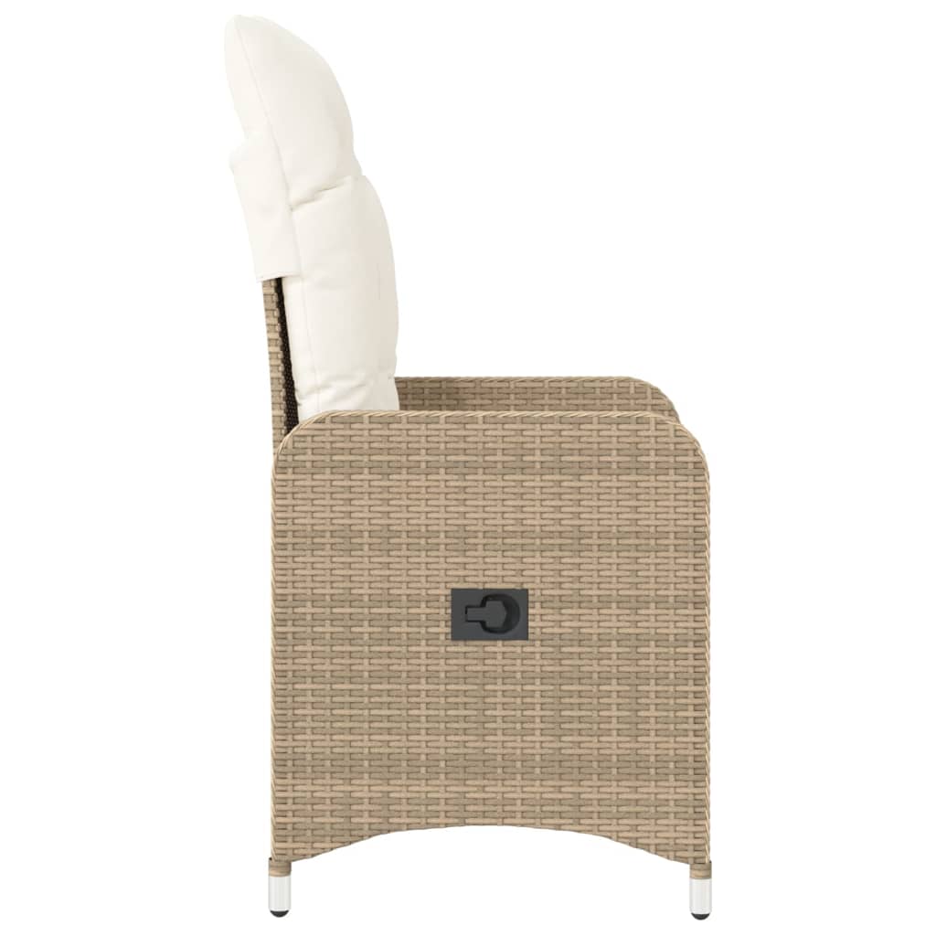 Tuinstoelen 2 st verstelbaar met kussens poly rattan beige