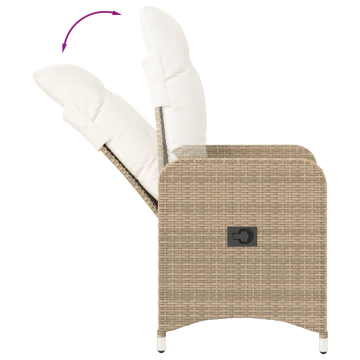 Tuinstoelen 2 st verstelbaar met kussens poly rattan beige