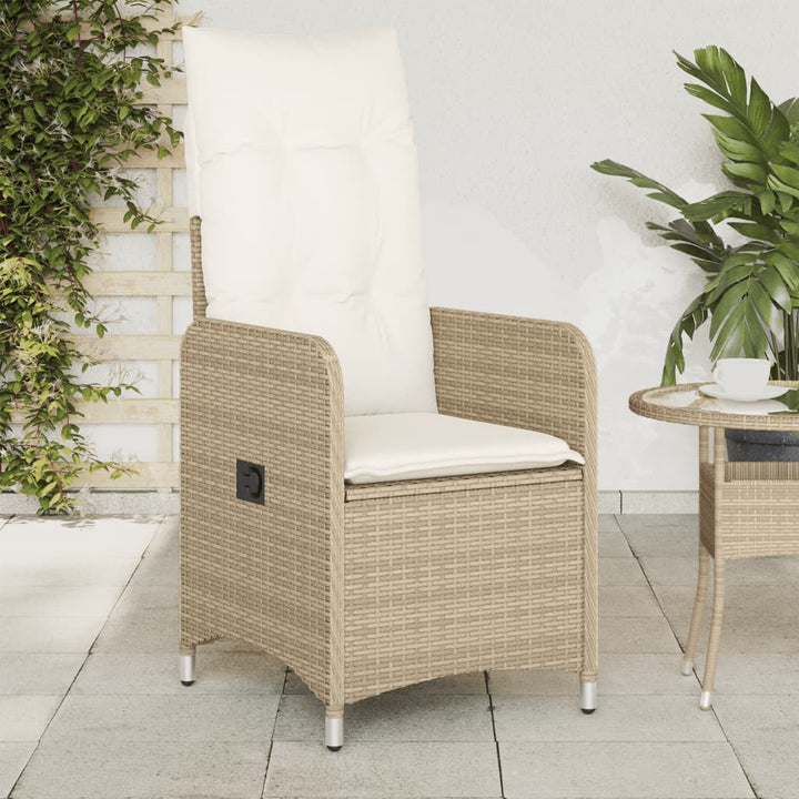 Tuinstoelen 2 st verstelbaar met kussens poly rattan beige