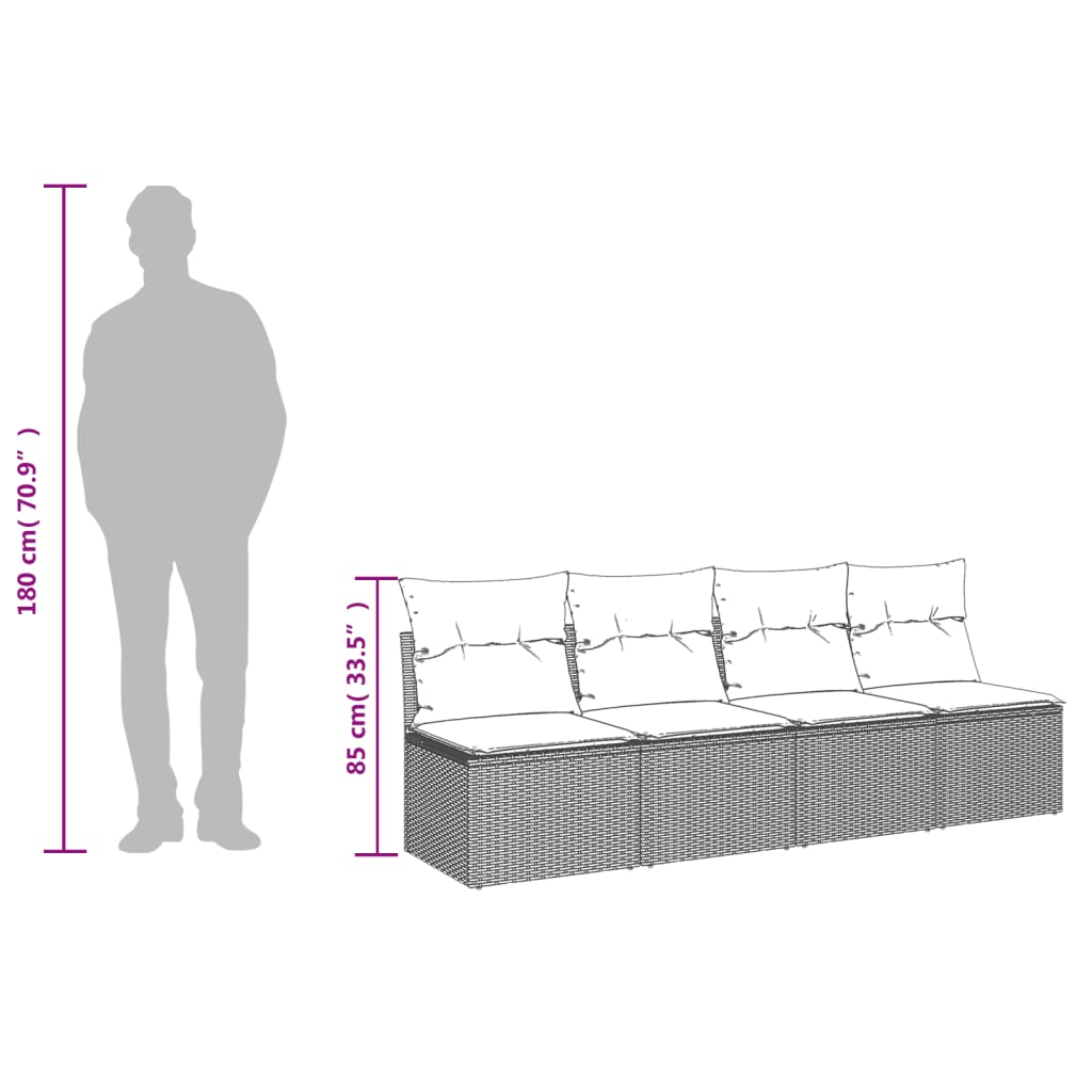 Tuinbank 4-zits met kussens poly rattan zwart