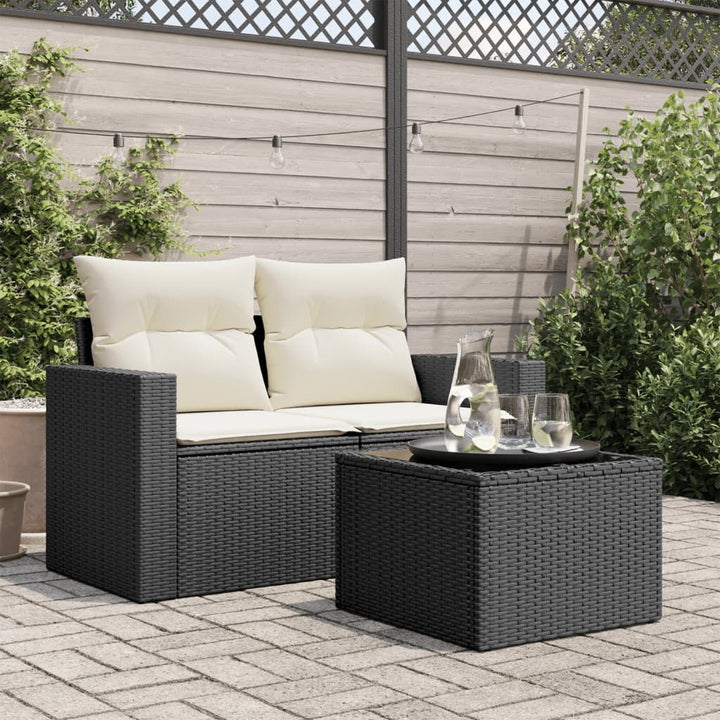 Tuintafel met glazen blad 55x55x37 cm poly rattan zwart