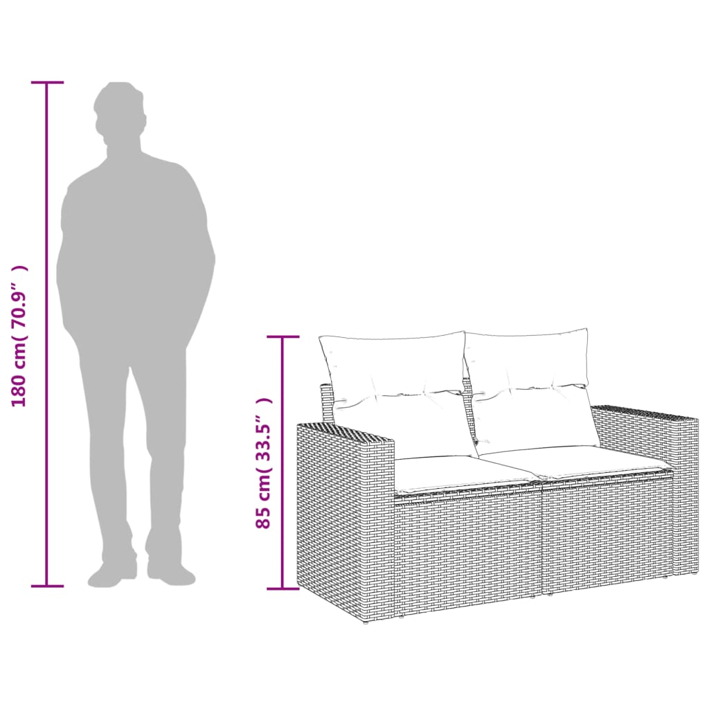 Tuinbank 2-zits met kussens poly rattan zwart