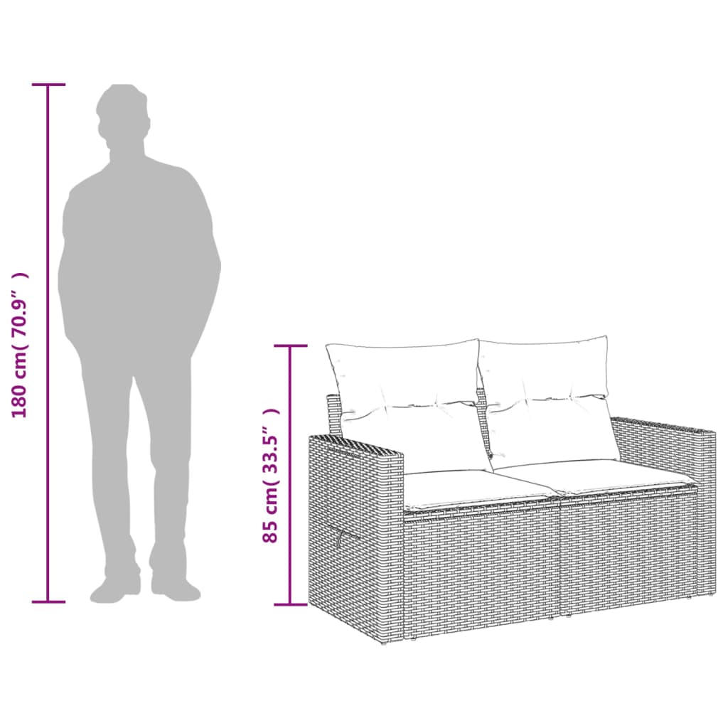 Tuinbank 2-zits met kussens poly rattan zwart