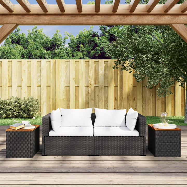 Tuinbijzettafels 2 st 55x34x37 cm hout poly rattan zwart