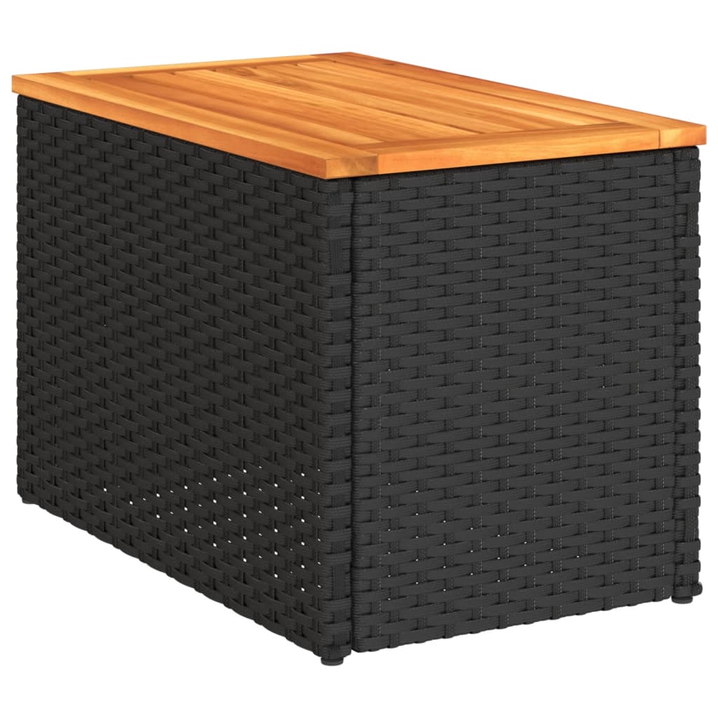 Tuinbijzettafels 2 st 55x34x37 cm hout poly rattan zwart