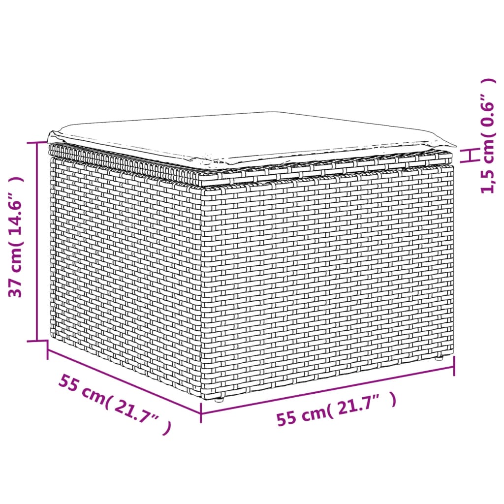 Tuinkruk met kussen 55x55x37 cm poly rattan zwart