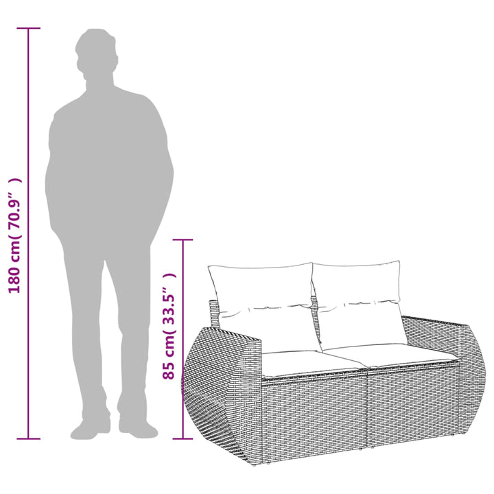 Tuinbank 2-zits met kussens poly rattan zwart