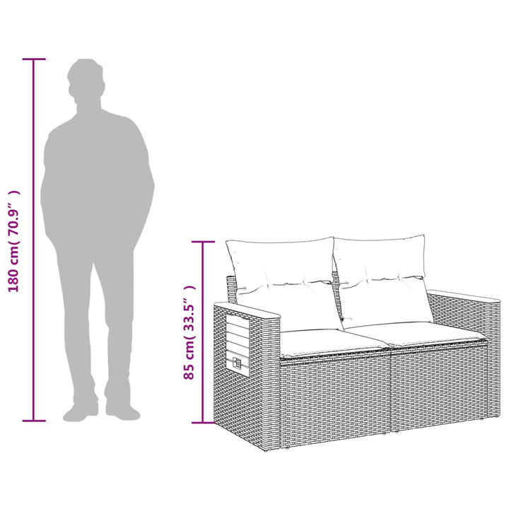 Tuinbank 2-zits met kussens poly rattan zwart