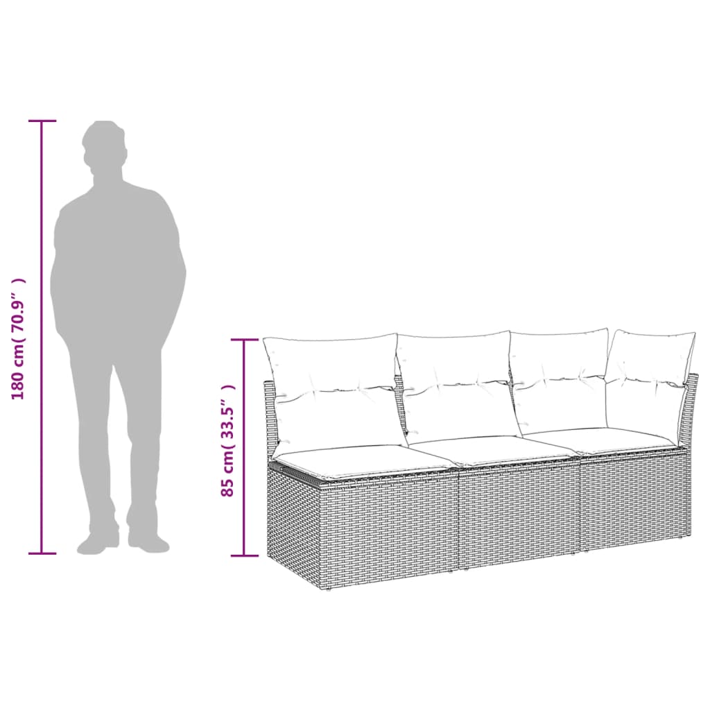 Tuinbank 3-zits met kussens poly rattan zwart