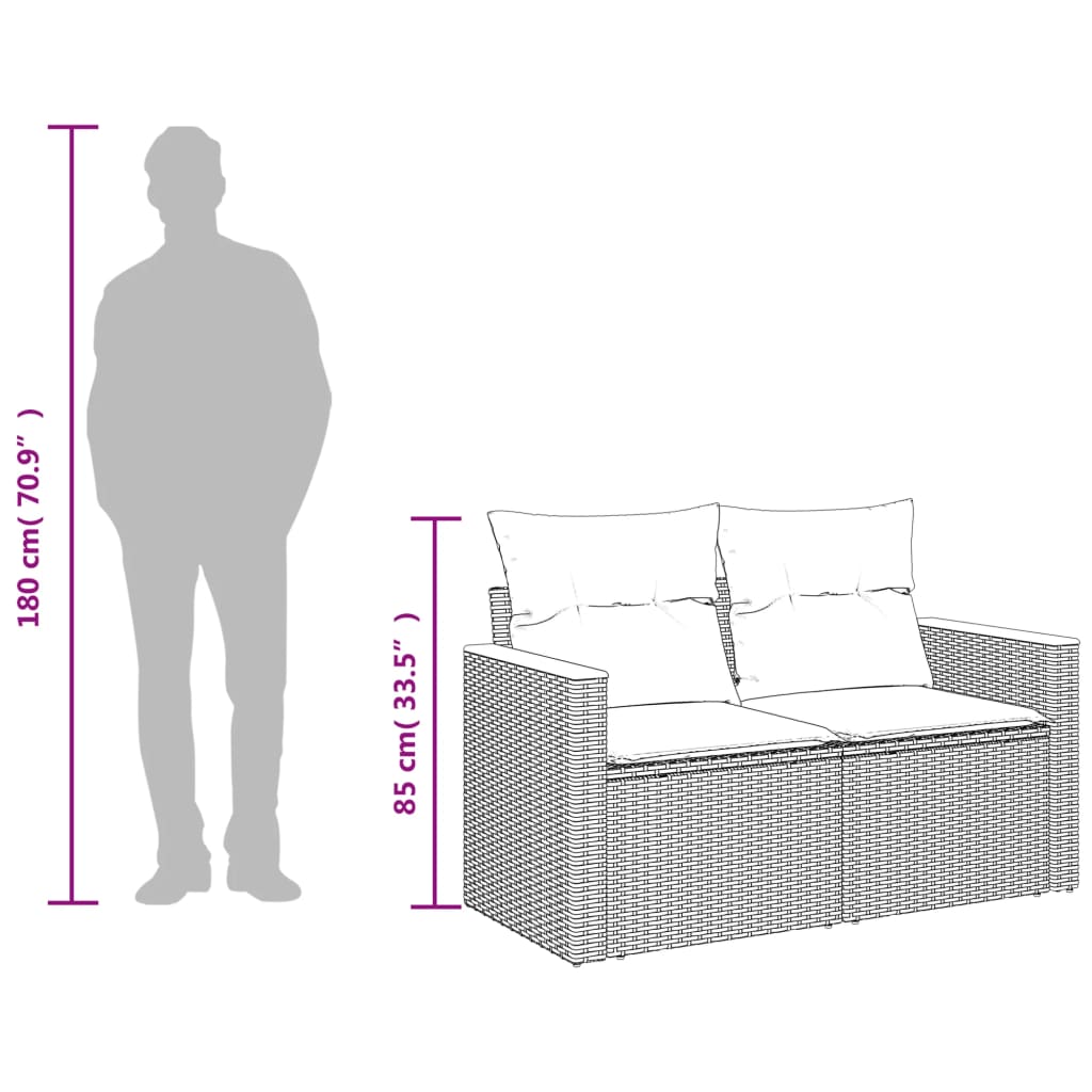 Tuinbank 2-zits met kussens poly rattan zwart