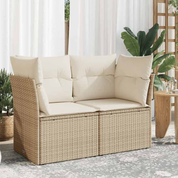 Tuinbank 2-zits met kussens poly rattan beige