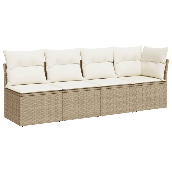 Tuinbank 4-zits met kussens poly rattan beige