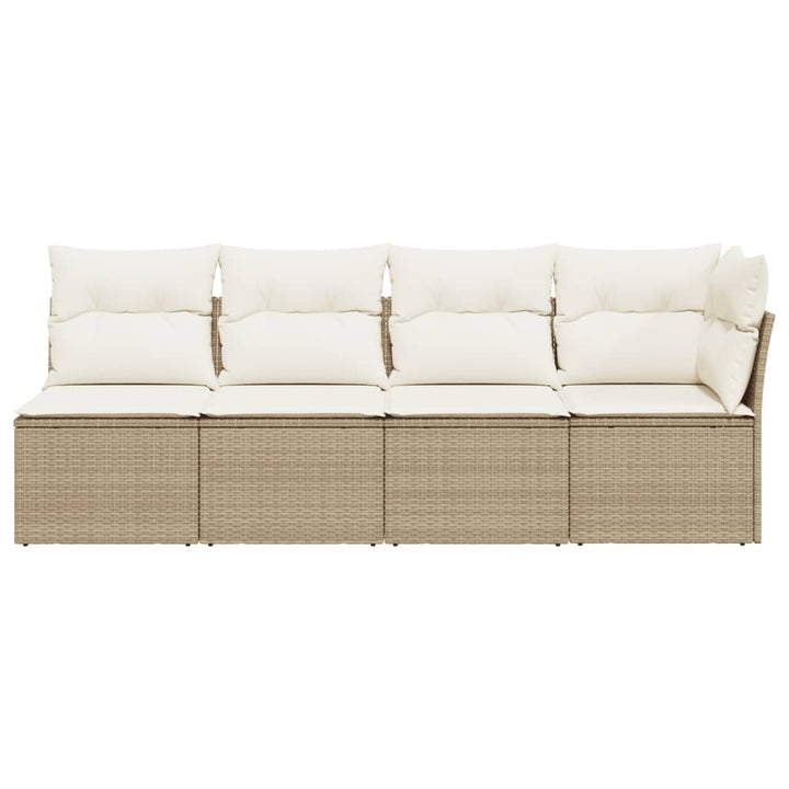 Tuinbank 4-zits met kussens poly rattan beige