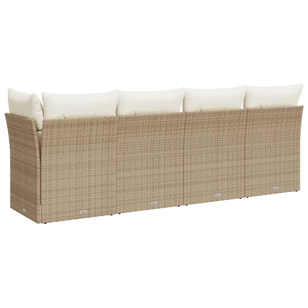 Tuinbank 4-zits met kussens poly rattan beige