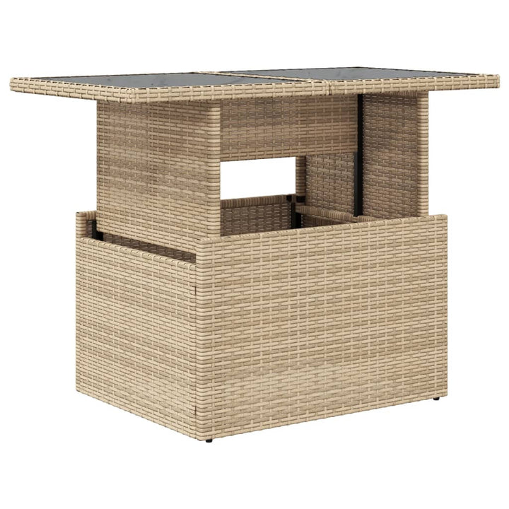 Tuintafel met glazen blad 100x55x73 cm poly rattan beige