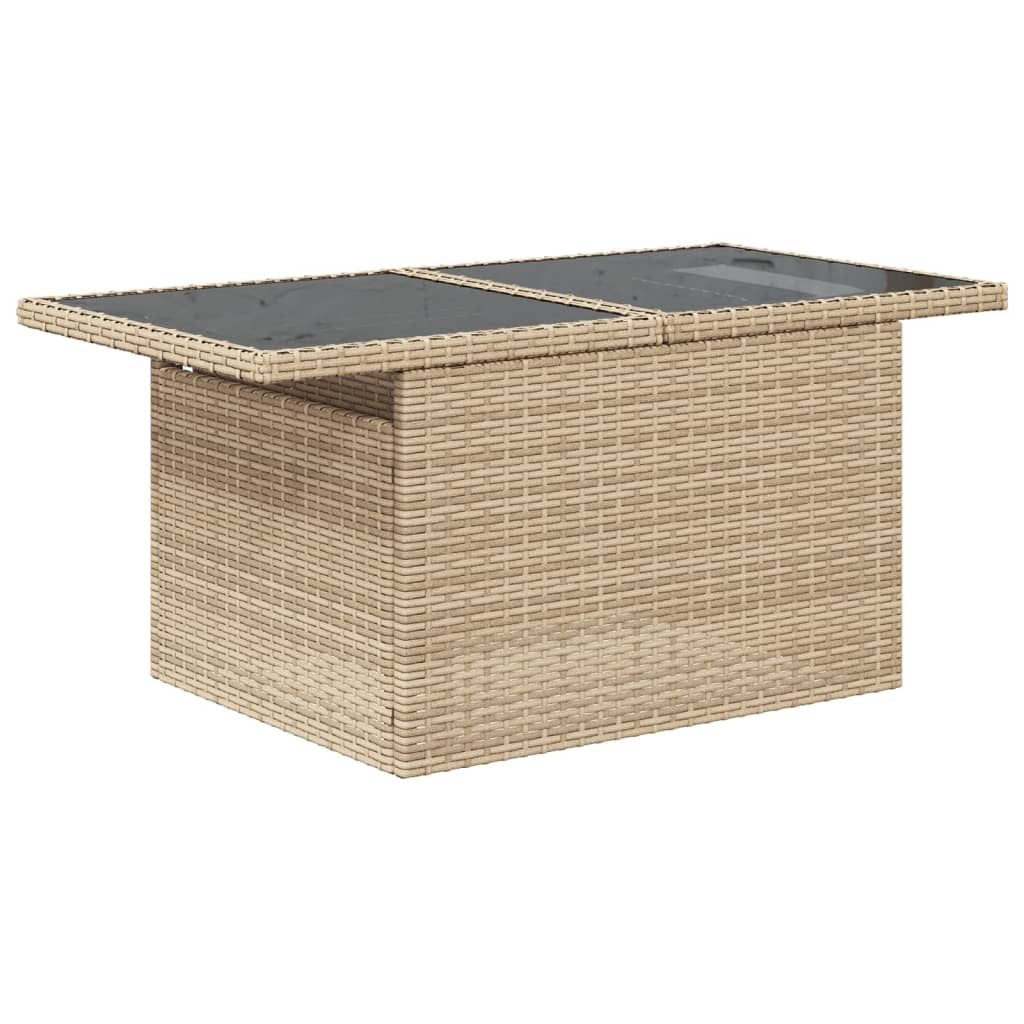 Tuintafel met glazen blad 100x55x73 cm poly rattan beige