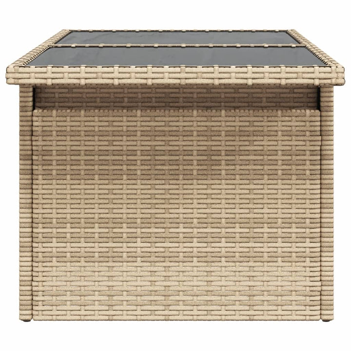 Tuintafel met glazen blad 100x55x73 cm poly rattan beige