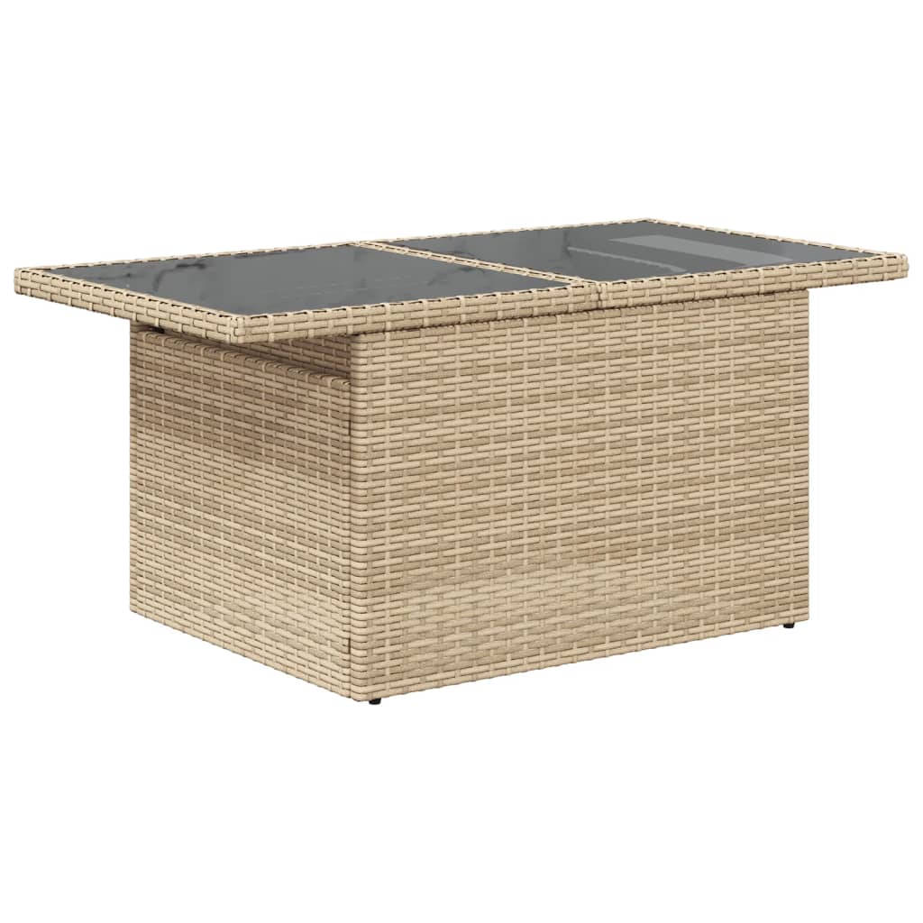 Tuintafel met glazen blad 100x55x73 cm poly rattan beige