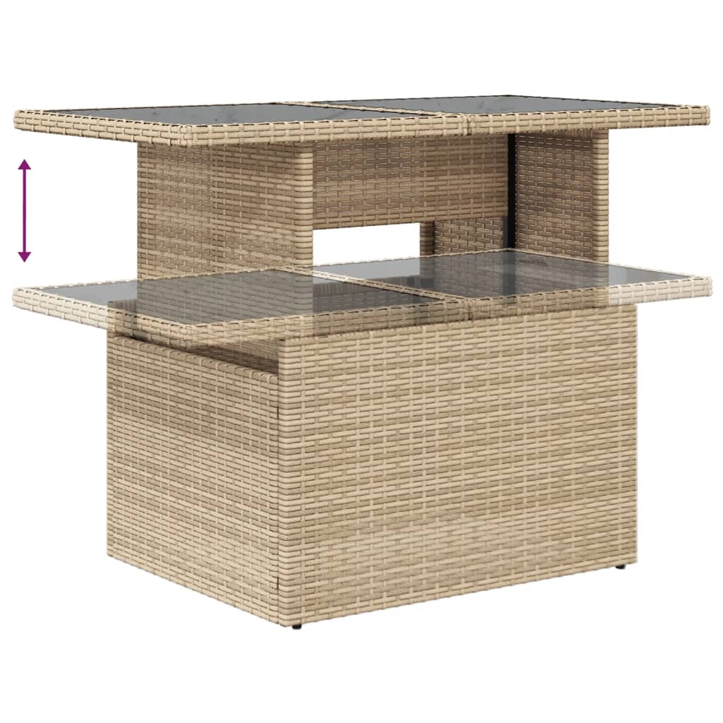 Tuintafel met glazen blad 100x55x73 cm poly rattan beige