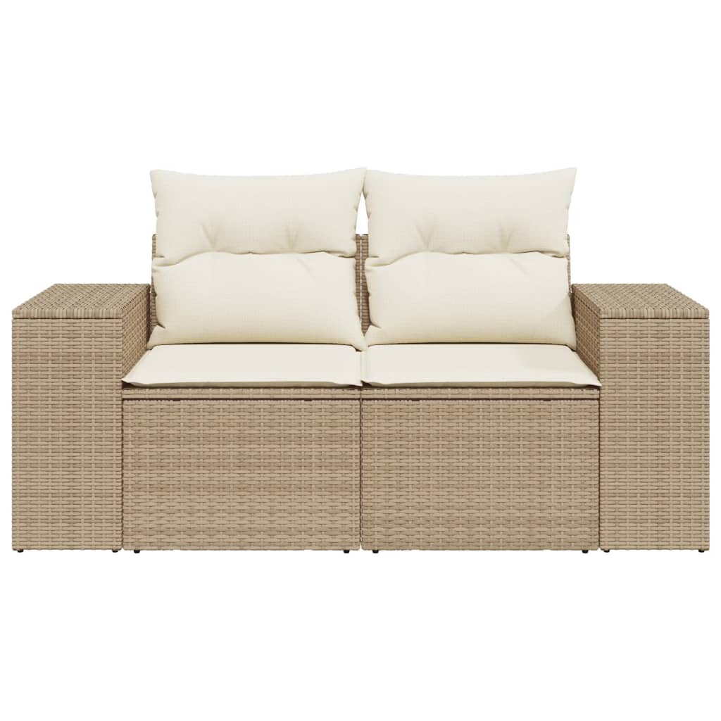 Tuinbank 2-zits met kussens poly rattan beige