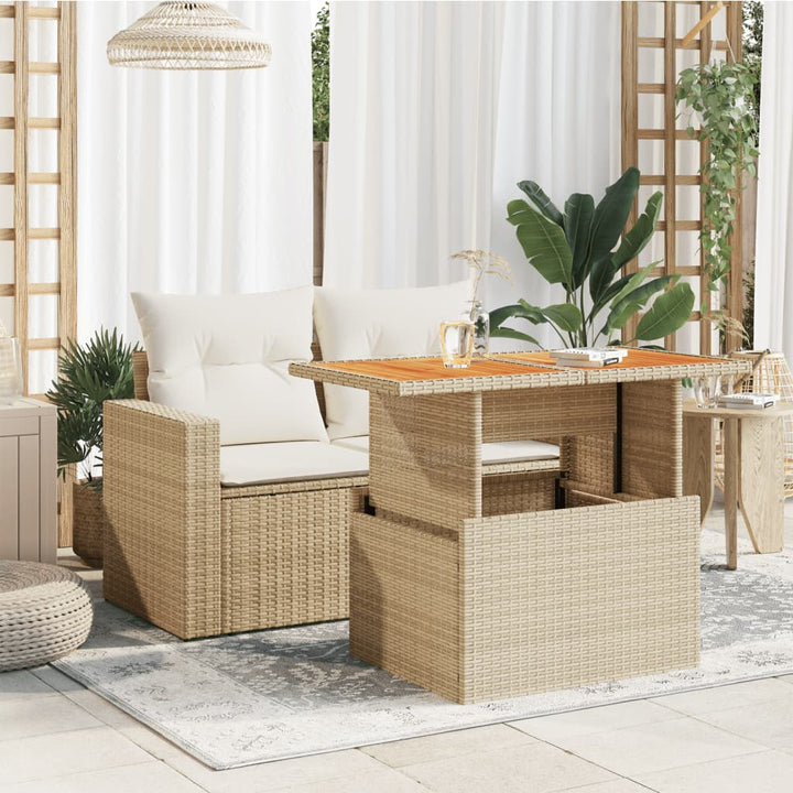 Tuintafel 100x55x73 cm poly rattan en acaciahout beige