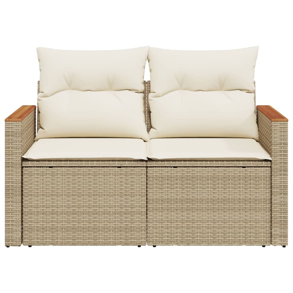 Tuinbank 2-zits met kussens poly rattan beige