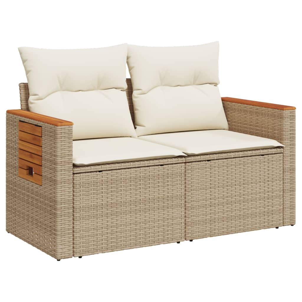 Tuinbank 2-zits met kussens poly rattan beige