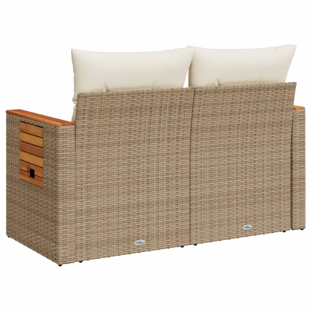 Tuinbank 2-zits met kussens poly rattan beige