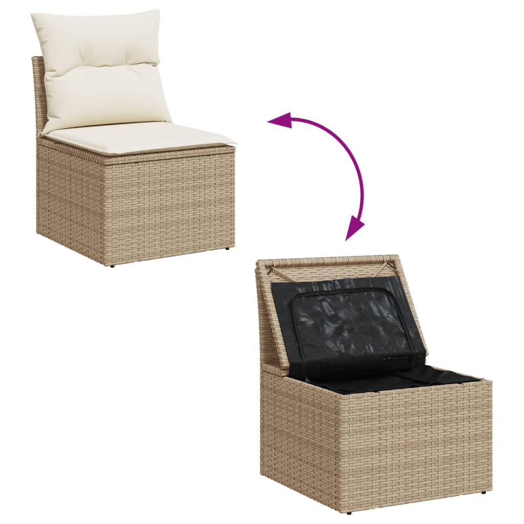 Tuinbank zonder armleuning met kussens poly rattan beige