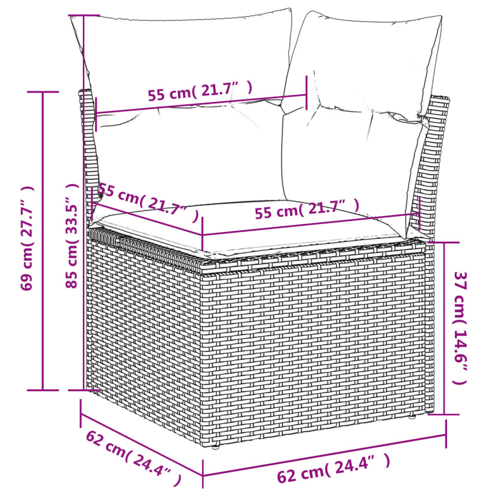 Tuinhoekbank met kussens poly rattan beige