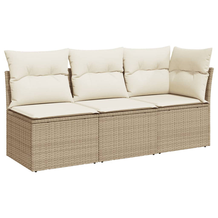 Tuinbank 3-zits met kussens poly rattan beige