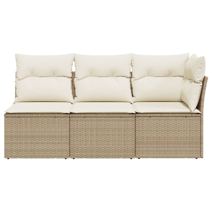 Tuinbank 3-zits met kussens poly rattan beige