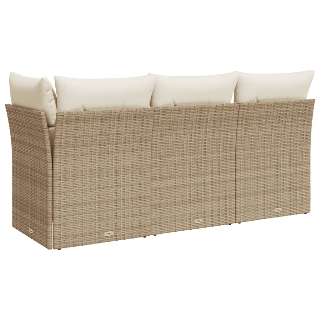 Tuinbank 3-zits met kussens poly rattan beige