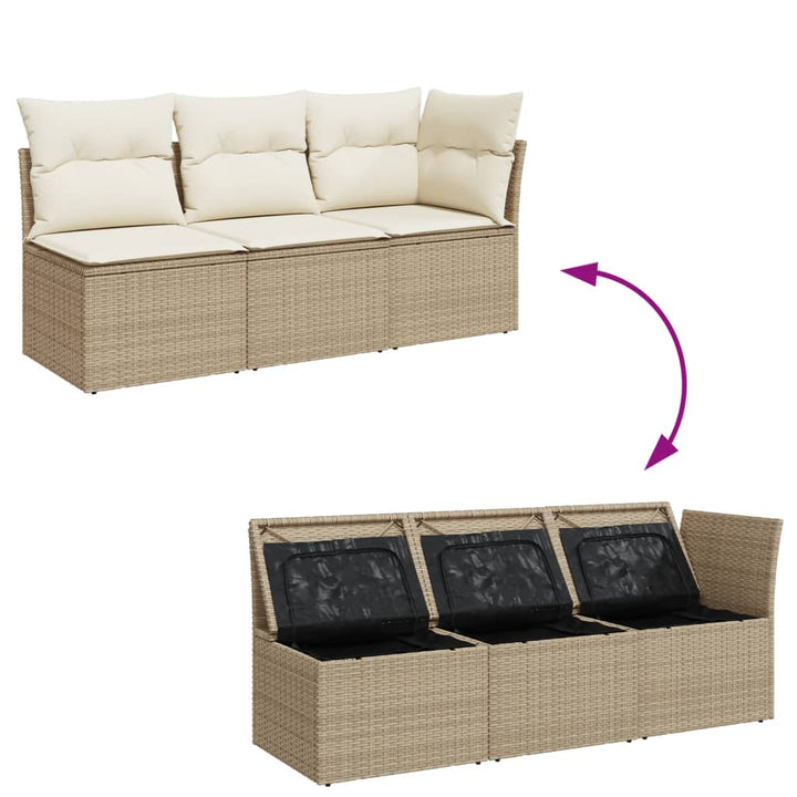 Tuinbank 3-zits met kussens poly rattan beige