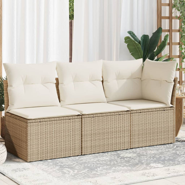 Tuinbank 3-zits met kussens poly rattan beige