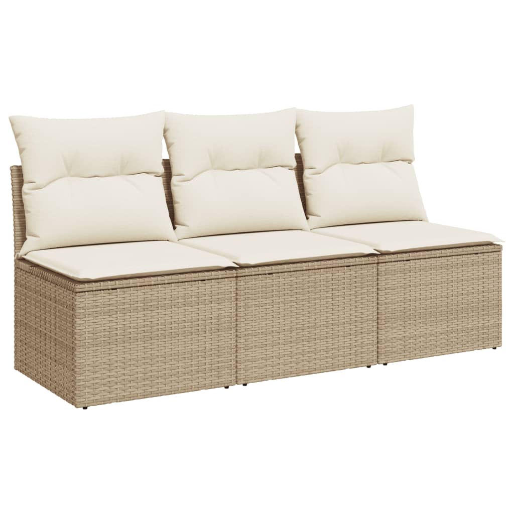 Tuinbank 3-zits met kussens poly rattan beige