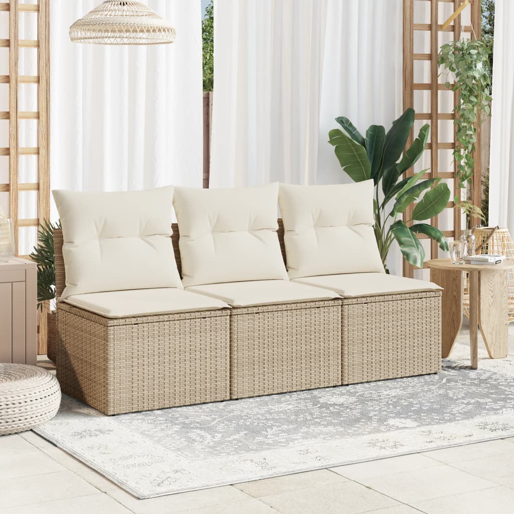 Tuinbank 3-zits met kussens poly rattan beige