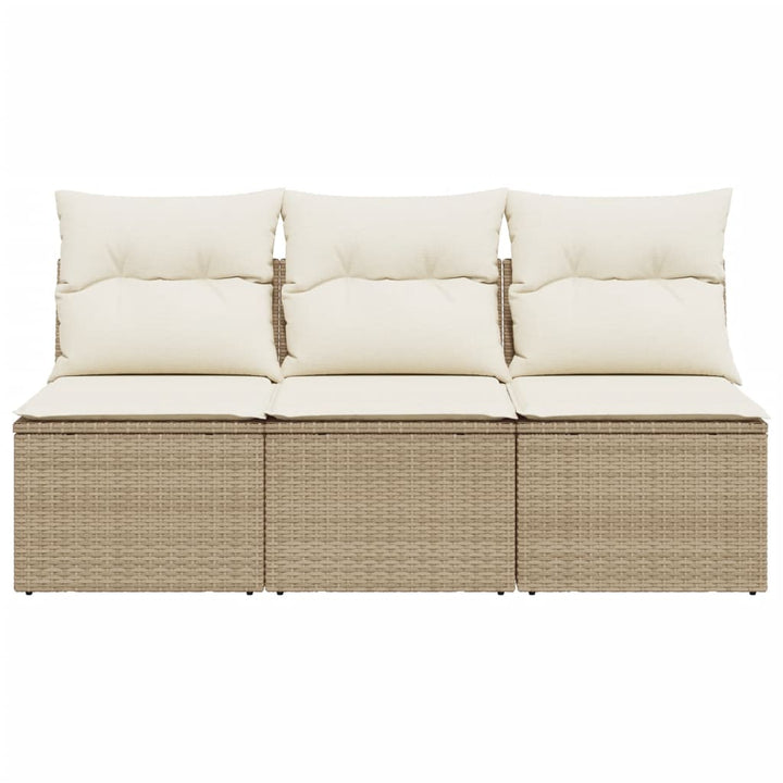 Tuinbank 3-zits met kussens poly rattan beige