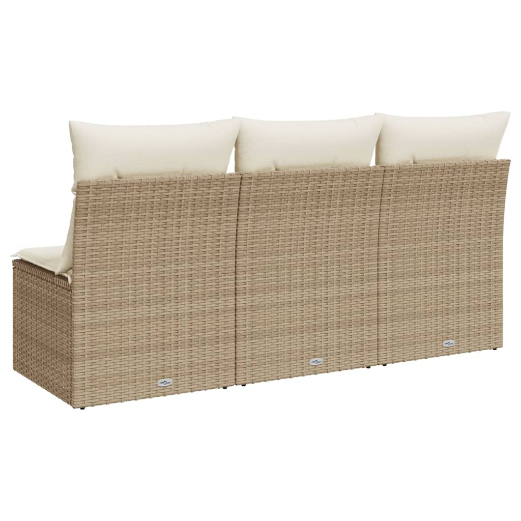 Tuinbank 3-zits met kussens poly rattan beige