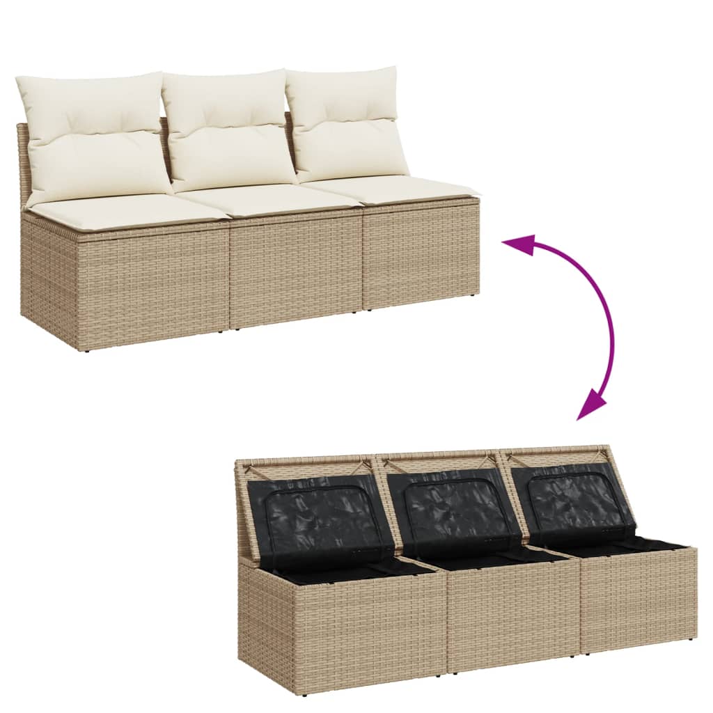 Tuinbank 3-zits met kussens poly rattan beige