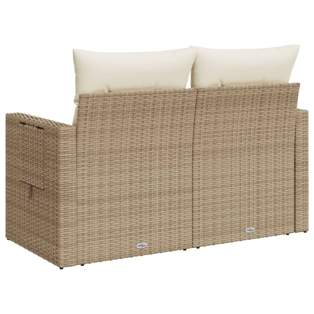 Tuinbank 2-zits met kussens poly rattan beige