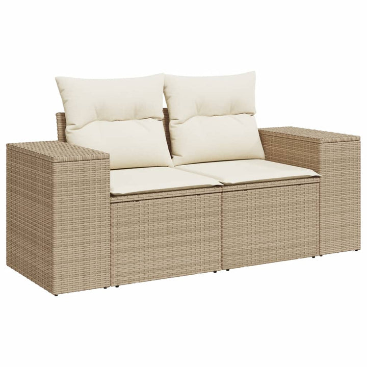 Tuinbank 2-zits met kussens poly rattan beige