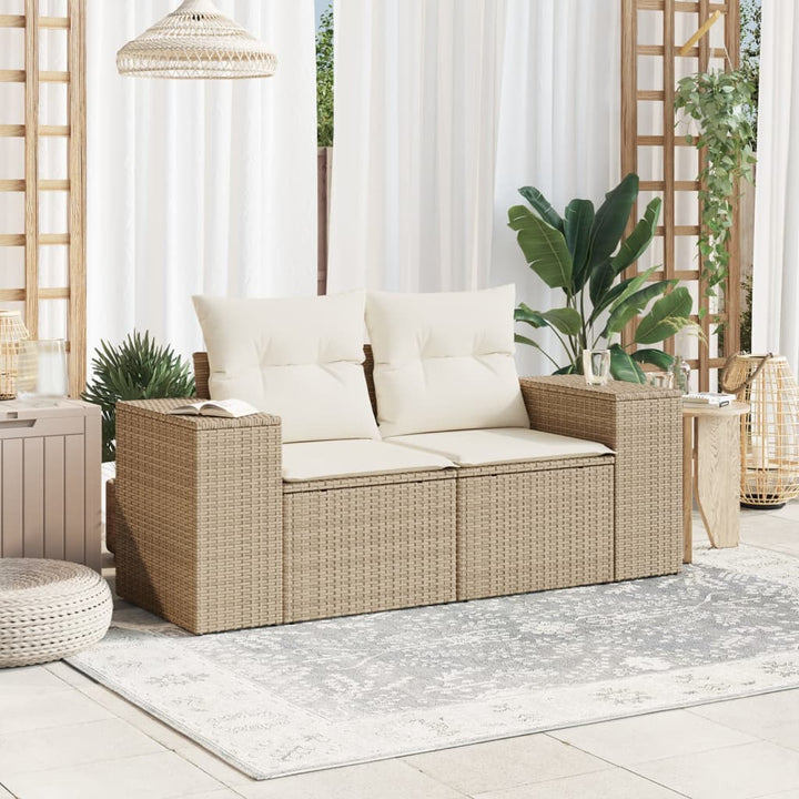 Tuinbank 2-zits met kussens poly rattan beige