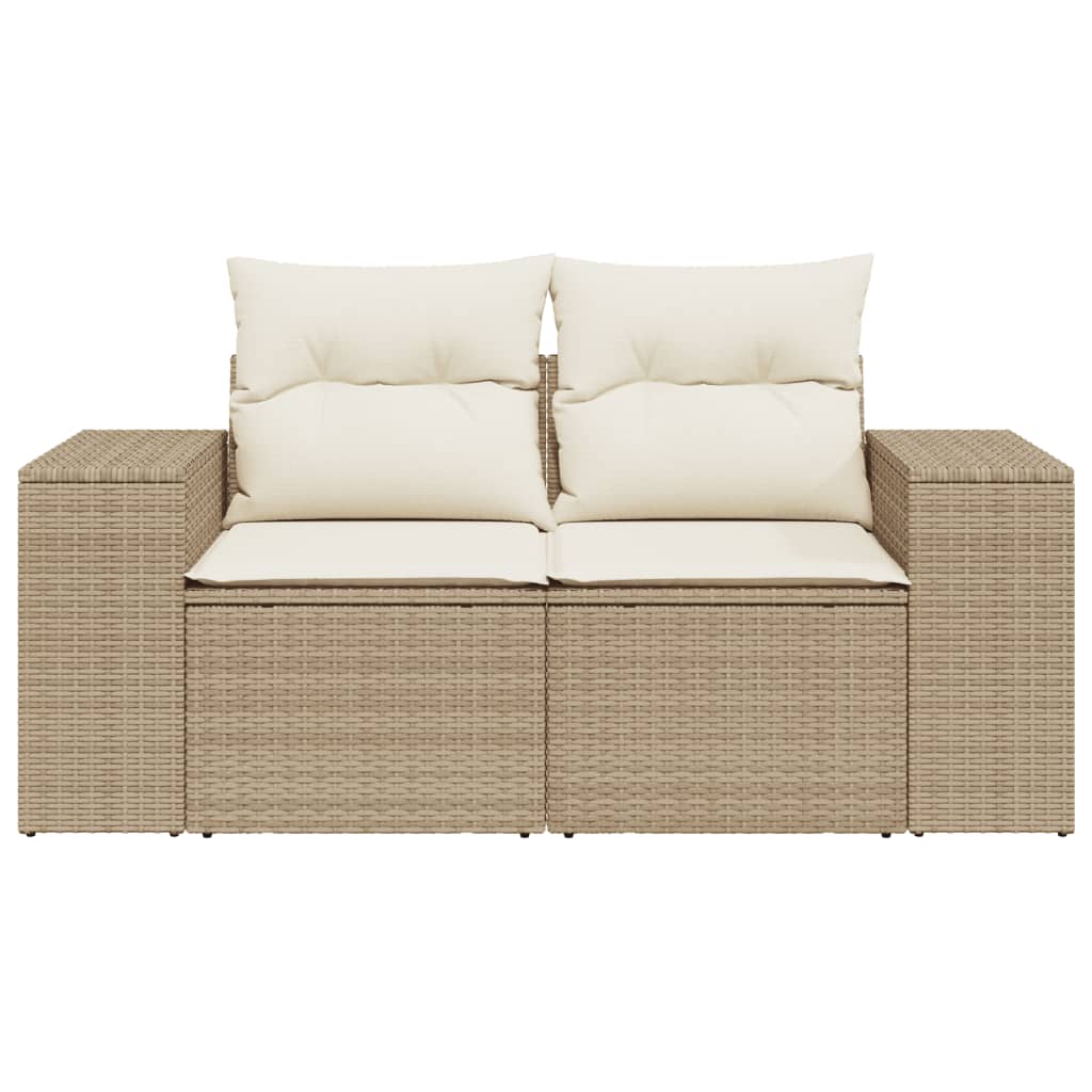 Tuinbank 2-zits met kussens poly rattan beige