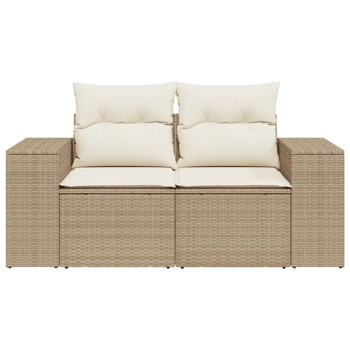 Tuinbank 2-zits met kussens poly rattan beige